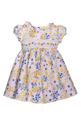 Iris & Ivy Floral Embroidered Puff Sleeve Cotton Dress in Yellow
