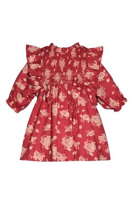 Iris & Ivy Floral Smocked Bodice Long Sleeve Dress in Red