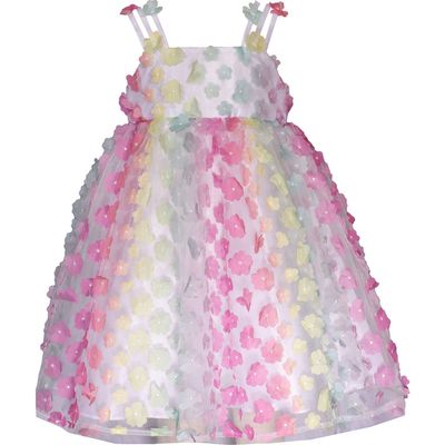 Iris & Ivy Kids' 3D Floral Tiered Dress in White Multi 