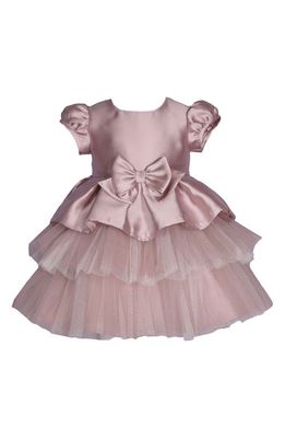 Iris & Ivy Kids' Bow Front Tiered Party Dress in Taupe