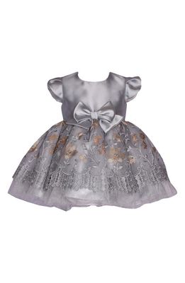 Iris & Ivy Kids' Embroidered Bow Front Tiered Party Dress in Silver