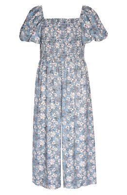 Iris & Ivy Kids' Floral Puff Sleeve Wide Leg Jumpsuit in Blue