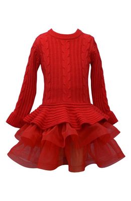Iris & Ivy Kids' Mixed Media Tiered Long Sleeve Sweater Dress