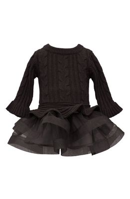 Iris & Ivy Kids' Mixed Media Tiered Sweater Dress in Black