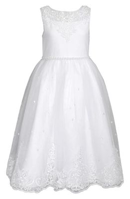 Iris & Ivy Kids' Scalloped Lace Hem First Communion Dress in White