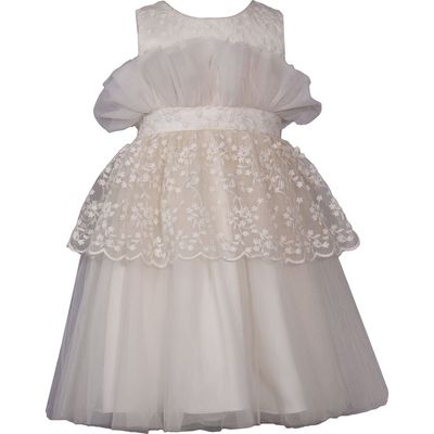 Iris & Ivy Kids' Tulip Bodice Lace & Mikado Party Dress in Ivory 