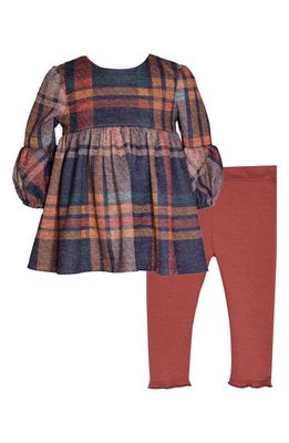 Iris & Ivy Plaid Long Sleeve Knit Tunic & Leggings Set in Orange Multi