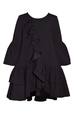 Iris & Ivy Ruffle Long Sleeve Tiered Crepe Party Dress in Black