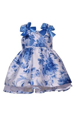 Iris & Ivy Wedgewood Floral Bow Accent Party Dress & Bloomers in Blue