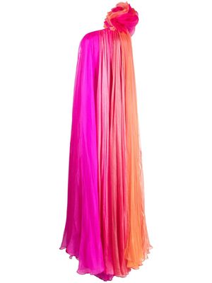 Iris Serban floral-appliqué pleated one-shoulder gown - Pink