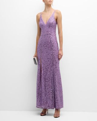 Iris Sleeveless Bead & Sequin A-Line Gown