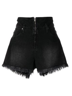 IRO frayed-edge zip-up denim shorts - Black