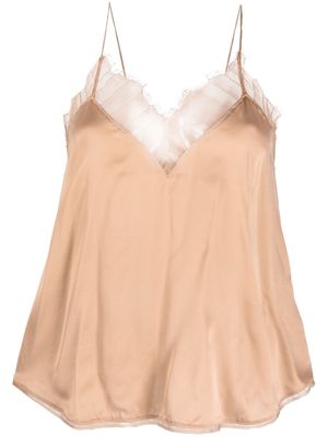 IRO lace-trim silk sleeveless blouse - Brown