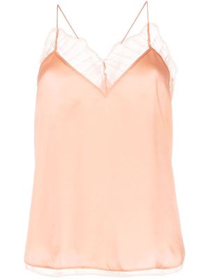 IRO mesh-trim silk tank top - Orange