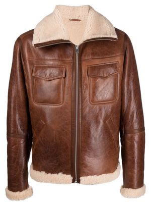 IRO shearling-trim leather jacket - Brown