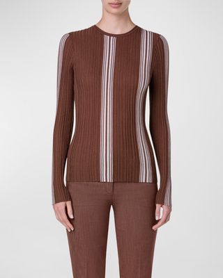Irregular Striped Fine Gauge Long-Sleeve Sweater