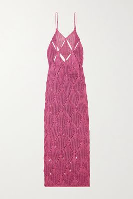 Isa Boulder - Argyle Cutout Knitted Midi Dress - Purple