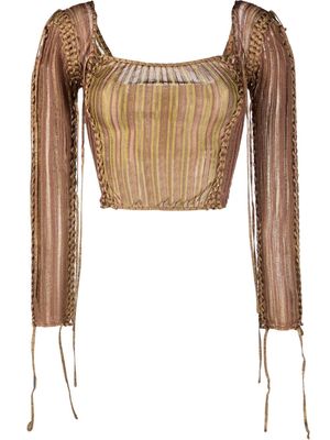 Isa Boulder lace up-detailing fine-knit cropped top - Brown