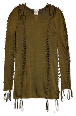 Isa Boulder Lace-Up Long Sleeve Mini Sweater Dress in Military