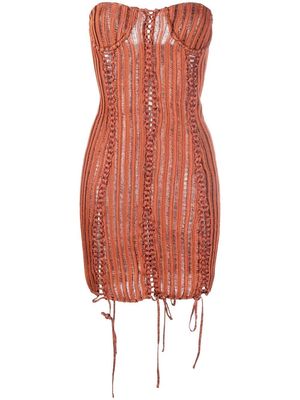 Isa Boulder ladder-knit strapless minidress - Orange