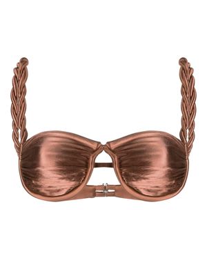 Isa Boulder metallic twist-detail bikini top - Brown