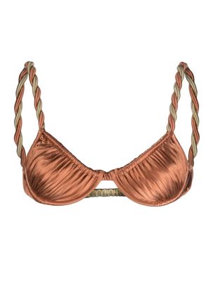 Isa Boulder stain-finish twisted-strap bikini top - Gold