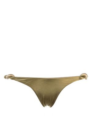 Isa Boulder twist-detail satin-finish bikini bottoms - Green