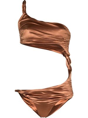 Isa Boulder twisted one-shoulder swimsuit - Brown