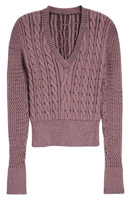 Isa Boulder Women's Mixed Stitch V-Neck Sweater in Lilac