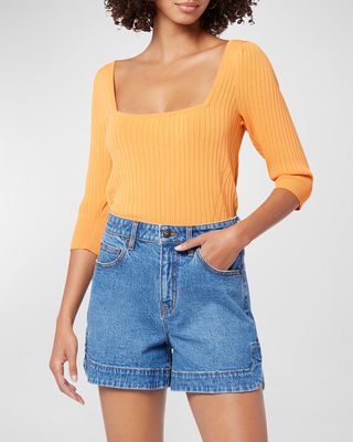 Isa Ribbed Square-Neck Top