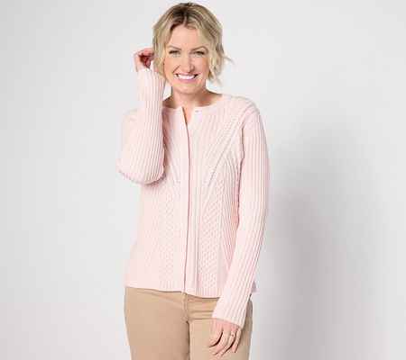 Isaac Mizrahi Live! Cable Knit Button Front Sweater Cardi
