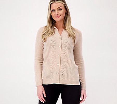 Isaac Mizrahi Live] Cashmere Button Front Cable Stitch Sweater