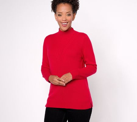 Isaac Mizrahi Live! Cashmere Mock Neck Sweater w/ Cable Detail