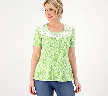 Isaac Mizrahi Live] Ditsy Printed Tee with Applique