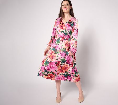 Isaac Mizrahi Live! Petite Floral Printed Ruched Dress
