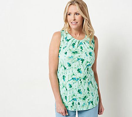 Isaac Mizrahi Live] Printed Swing Top with Neck Detail