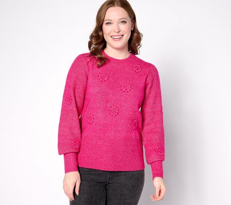 Isaac Mizrahi Live! Pullover Sweater w/Felted Floral