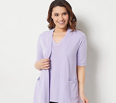 Isaac Mizrahi Live! Short Sleeve Open Front Cardigan