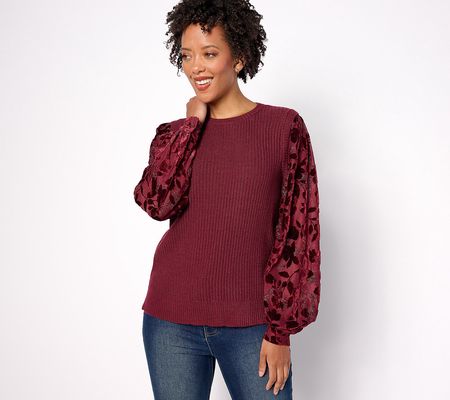 Isaac Mizrahi Live! Sweater with Burnout Velvet Sleeves