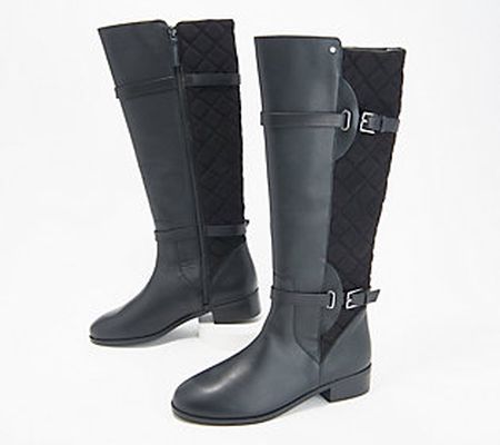 Isaac Mizrahi Live] Wide Calf Quilted Leather Riding Boots