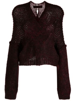 Isabel Benenato open-knit V-neck jumper - Red