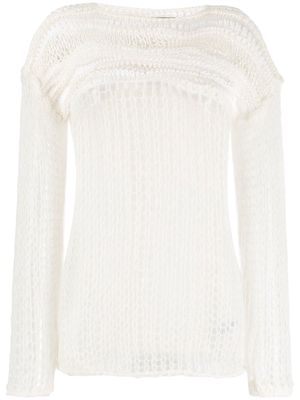 Isabel Benenato open-weave knitted jumper - White