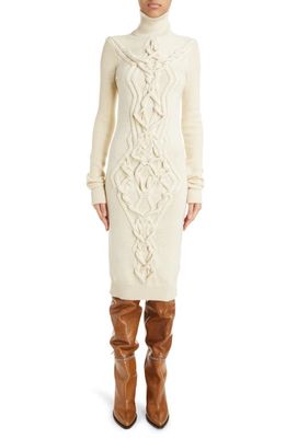 Isabel Marant Adrienne Long Sleeve Cable Merino Wool Sweater Dress in Ecru