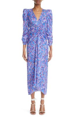 Isabel Marant Albini Paisley Ruched Dress in Blue