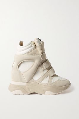 Isabel Marant - Baskee Leather And Suede High-top Wedge Sneakers - White