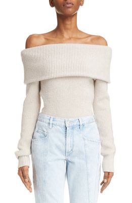 Isabel Marant Baya Off the Shoulder Rib Wool & Cashmere Sweater in Beige
