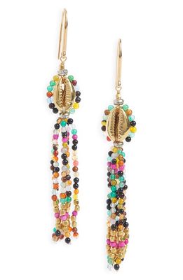 Isabel Marant Beaded Drop Earrings in Gold Multi Color