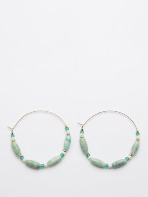 Isabel Marant - Beaded Hoop Earrings - Womens - Green Gold