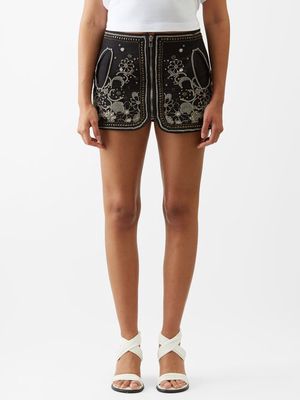 Isabel Marant - Blanca Embroidered Mini Skirt - Womens - Black
