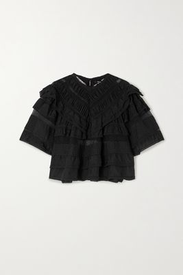 Isabel Marant - Cielo Ruffled Crocheted Lace-paneled Cotton-poplin Blouse - Black